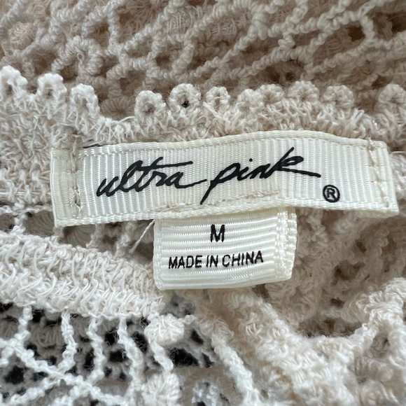 Ultra Pink Floral Crochet Lace Longline Vest Ivory Boho Festival Hippie Sz M - Picture 4 of 7